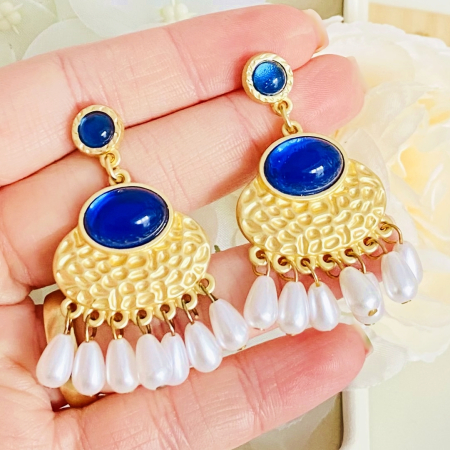 Cercei Lungi Aurii Albastri, Cercei Dama, Bijuterii Femei [2]