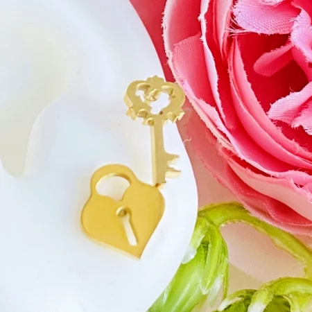 Cercei Cheie & Lacat - Otel Inoxidabil, Cercei Surub, Cercei Dama, Bijuterii Inox [3]