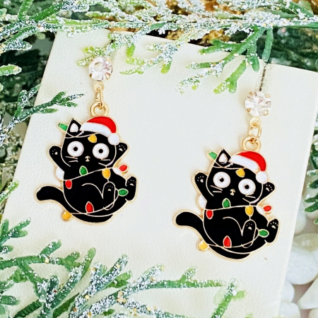 BIJUTERII - Cercei Pisicute Craciun, Cercei Craciun Secret Santa, Cercei Dama