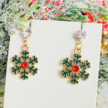BIJUTERII - Cercei Fulg Nea Verde, Cercei Craciun Secret Santa, Cercei Dama