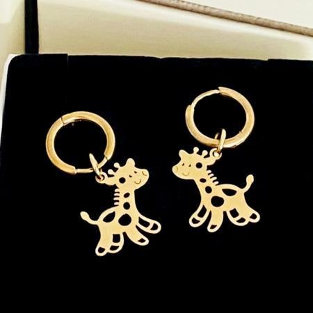 BIJUTERII OTEL INOXIDABIL - Cercei Girafe Aurii - Otel Inoxidabil, Cercei Surub, Cercei Dama, Bijuterii Inox