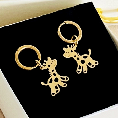 Cercei Girafe Aurii - Otel Inoxidabil, Cercei Surub, Cercei Dama, Bijuterii Inox [1]