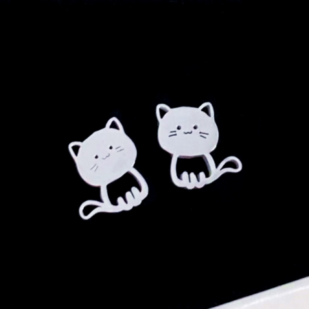 Cercei Pisica Argintie - Otel Inoxidabil, Cercei Surub, Cercei Dama, Bijuterii Inox [2]