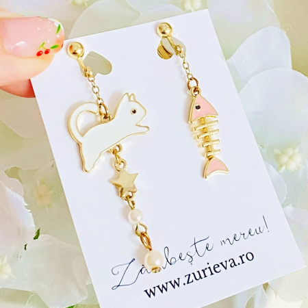 CERCEI - Cercei Clips Pisica & Peste, Cercei Dama, Bijuterii Femei