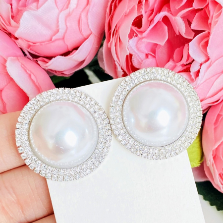 Cercei Clips Perle Albe & Cristale, Cercei Dama, Bijuterii Femei [1]