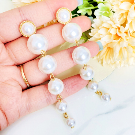 Cercei cu clips, lungi, perle albe, Cercei Dama [3]