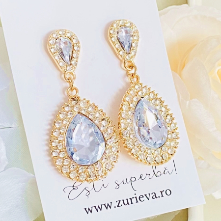 Cercei cu Surub - Cercei Cristale Albe, Cercei Dama, Bijuterii Femei