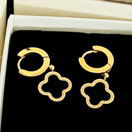 Cercei Trifoi Negru - Otel Inoxidabil, Cercei Surub, Cercei Dama, Bijuterii Inox [2]