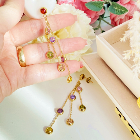 Cercei Cristale Colorate Zirconiu - Otel Inoxidabil, Cercei Surub, Cercei Dama, Bijuterii Inox [1]