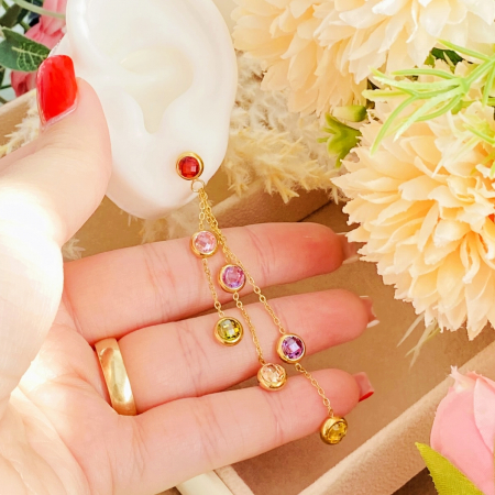 Cercei Cristale Colorate Zirconiu - Otel Inoxidabil, Cercei Surub, Cercei Dama, Bijuterii Inox [4]