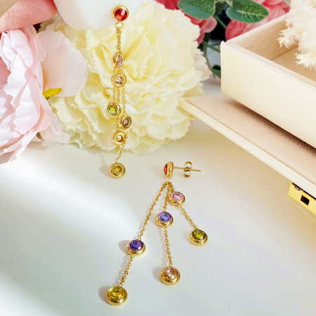 Cercei Cristale Colorate Zirconiu - Otel Inoxidabil, Cercei Surub, Cercei Dama, Bijuterii Inox [5]