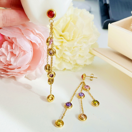 Cercei Cristale Colorate Zirconiu - Otel Inoxidabil, Cercei Surub, Cercei Dama, Bijuterii Inox [6]