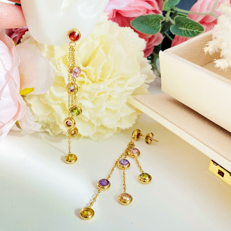 Cercei Cristale Colorate Zirconiu - Otel Inoxidabil, Cercei Surub, Cercei Dama, Bijuterii Inox [3]