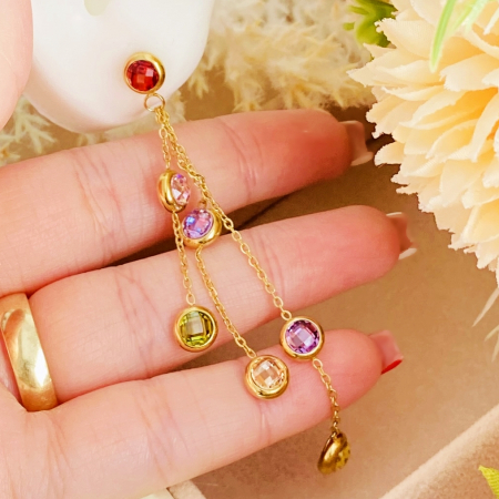 Cercei Cristale Colorate Zirconiu - Otel Inoxidabil, Cercei Surub, Cercei Dama, Bijuterii Inox [2]