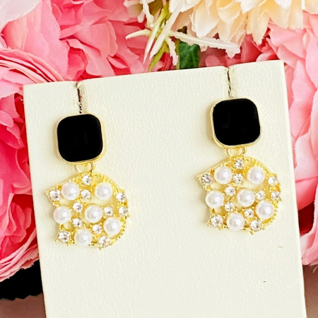 Cercei Negri cu Perle, Cercei Dama, Bijuterii Femei [1]