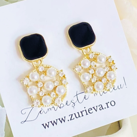 BIJUTERII - Cercei Negri cu Perle, Cercei Dama, Bijuterii Femei