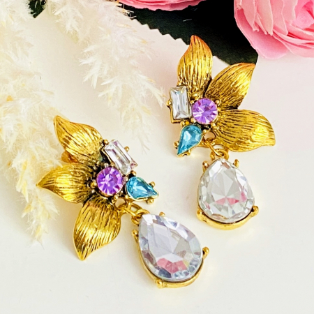 Cercei Floare Aurie & Cristale, Cercei Dama, Bijuterii Femei [4]