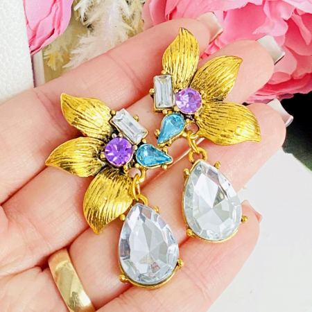 Cercei Floare Aurie & Cristale, Cercei Dama, Bijuterii Femei [2]