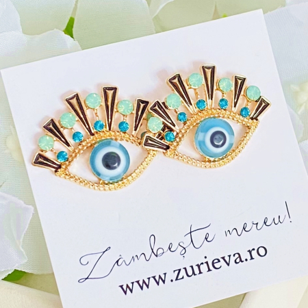 CERCEI - Cercei Albastri Evil Eye, Cercei Dama, Bijuterii Femei
