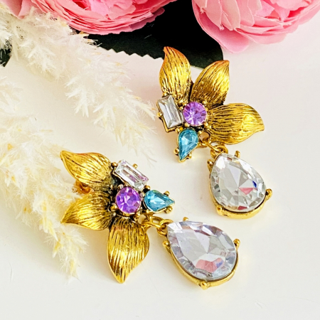 Cercei Floare Aurie & Cristale, Cercei Dama, Bijuterii Femei [5]