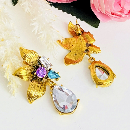 Cercei Floare Aurie & Cristale, Cercei Dama, Bijuterii Femei [8]