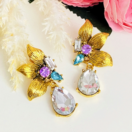 Cercei Floare Aurie & Cristale, Cercei Dama, Bijuterii Femei [4]