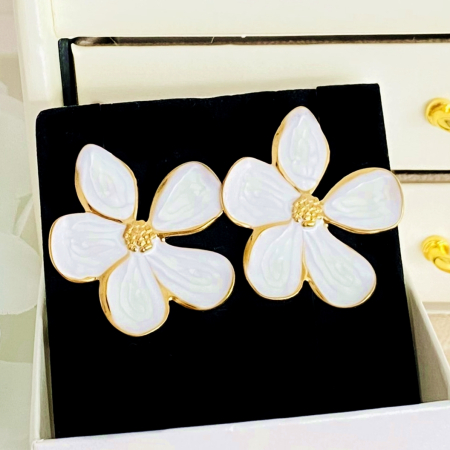 Cercei Flori Albe - Otel Inoxidabil, Cercei Surub, Cercei Dama, Bijuterii Inox [4]