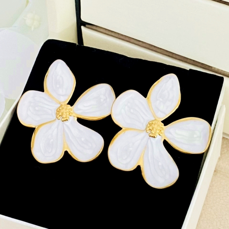 Cercei Flori Albe - Otel Inoxidabil, Cercei Surub, Cercei Dama, Bijuterii Inox [2]