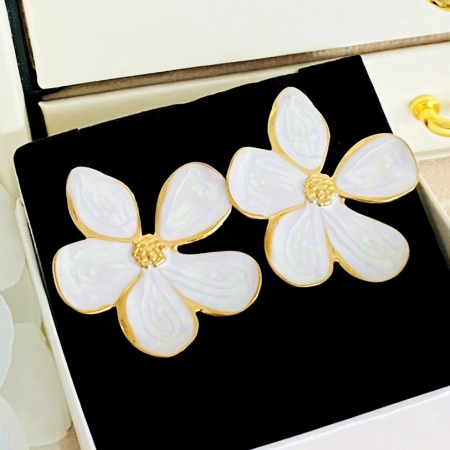 Cercei Flori Albe - Otel Inoxidabil, Cercei Surub, Cercei Dama, Bijuterii Inox [3]