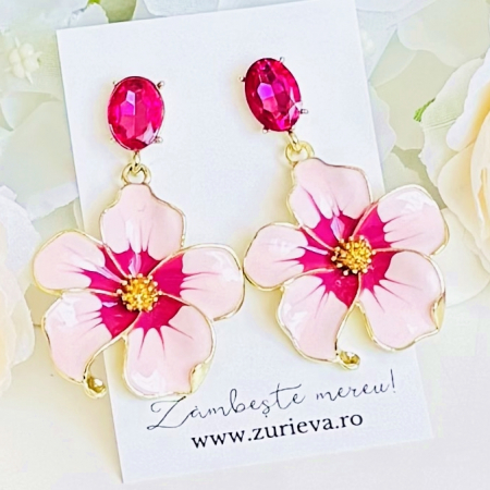 Cercei Floare Email Roz, Cercei Dama, Bijuterii Femei [2]