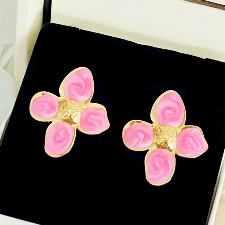 Cercei Flori Roz - Otel Inoxidabil, Cercei Surub, Cercei Dama, Bijuterii Inox [1]