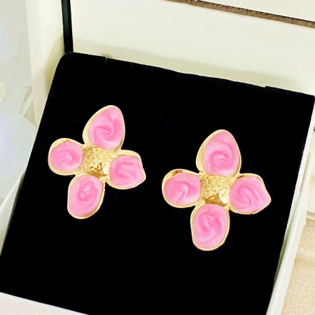 Cercei Flori Roz - Otel Inoxidabil, Cercei Surub, Cercei Dama, Bijuterii Inox [4]