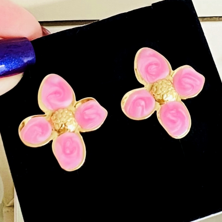 Cercei Flori Roz - Otel Inoxidabil, Cercei Surub, Cercei Dama, Bijuterii Inox [2]