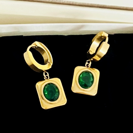 BIJUTERII OTEL INOXIDABIL - Cercei Cristale Verde Smarald - Otel Inoxidabil, Cercei Surub, Cercei Dama, Bijuterii Inox