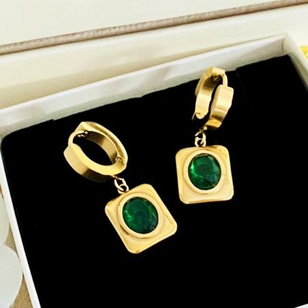 Cercei Cristale Verde Smarald - Otel Inoxidabil, Cercei Surub, Cercei Dama, Bijuterii Inox [3]