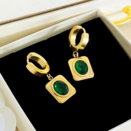 Cercei Cristale Verde Smarald - Otel Inoxidabil, Cercei Surub, Cercei Dama, Bijuterii Inox [1]