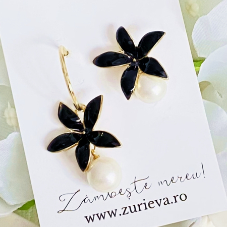 Cercei Flori Email Negru, Cercei Dama, Bijuterii Femei [5]