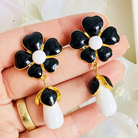 Cercei Lungi Flori Negre, Cercei Lungi Dama, Bijuterii Femei [3]