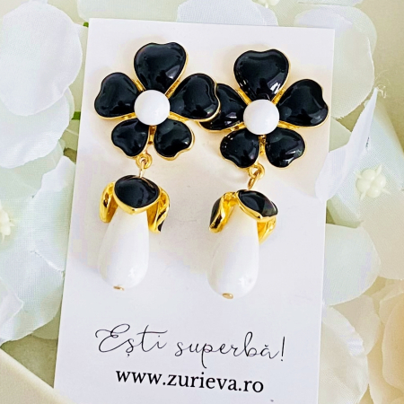 Cercei Lungi Flori Negre, Cercei Lungi Dama, Bijuterii Femei [2]