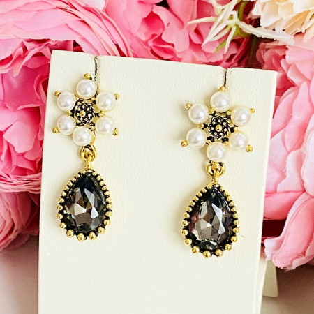 Cercei Flori Perle & Cristale Gri, Cercei Dama, Bijuterii Femei [5]