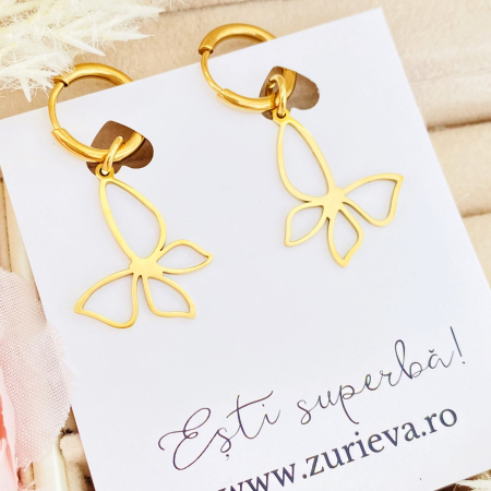 Cercei Fluturi Aurii - Otel Inoxidabil, Cercei Surub, Cercei Dama, Bijuterii Inox [7]