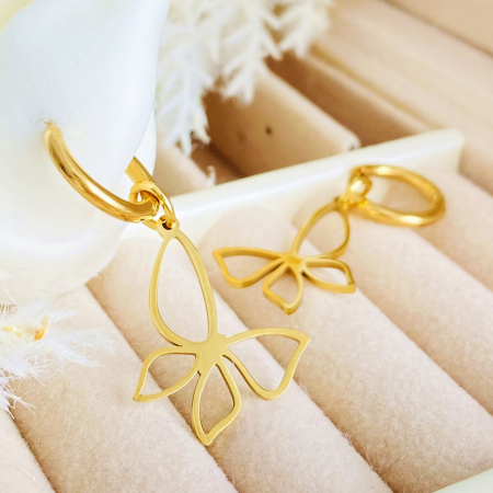 Cercei Fluturi Aurii - Otel Inoxidabil, Cercei Surub, Cercei Dama, Bijuterii Inox