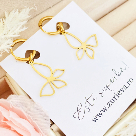 Cercei Fluturi Aurii - Otel Inoxidabil, Cercei Surub, Cercei Dama, Bijuterii Inox [9]