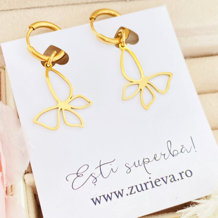 Cercei Fluturi Aurii - Otel Inoxidabil, Cercei Surub, Cercei Dama, Bijuterii Inox [3]