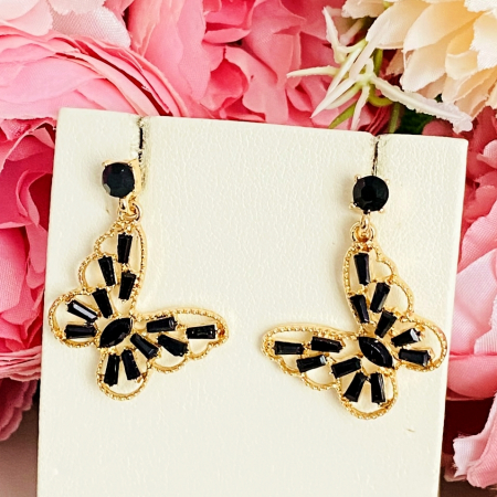 Cercei Fluturi Cristale Negre, Cercei Dama, Bijuterii Femei [2]