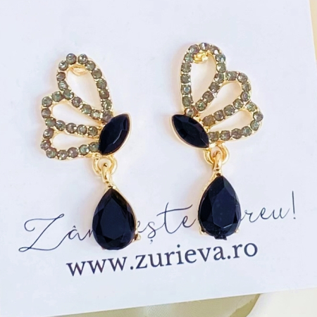 Cercei Fluturi Cristale Negre, Cercei Dama, Bijuterii Femei [2]