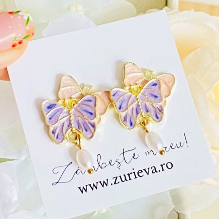 CERCEI - Cercei Fluturi Roz & Mov, Cercei Dama, Bijuterii Femei