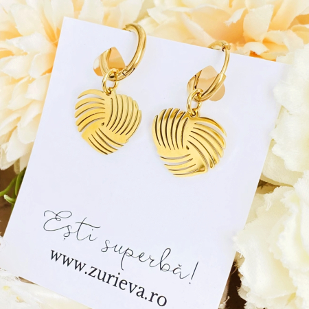 Cercei Inimi Aurii - Otel Inoxidabil, Cercei Surub, Cercei Dama, Bijuterii Inox [1]
