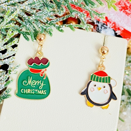 BIJUTERII - Cercei Pinguin Craciun, Cercei Craciun Secret Santa, Cercei Dama