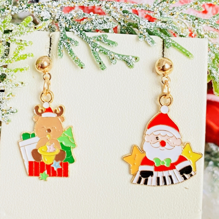 BIJUTERII - Cercei Mos Craciun Ren Muzicali, Cercei Craciun Secret Santa, Cercei Dama